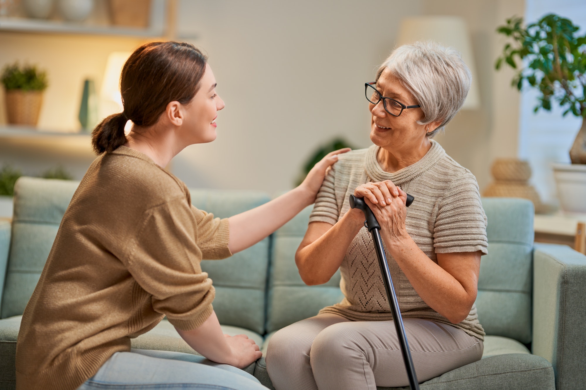 Elderly patient and caregiver